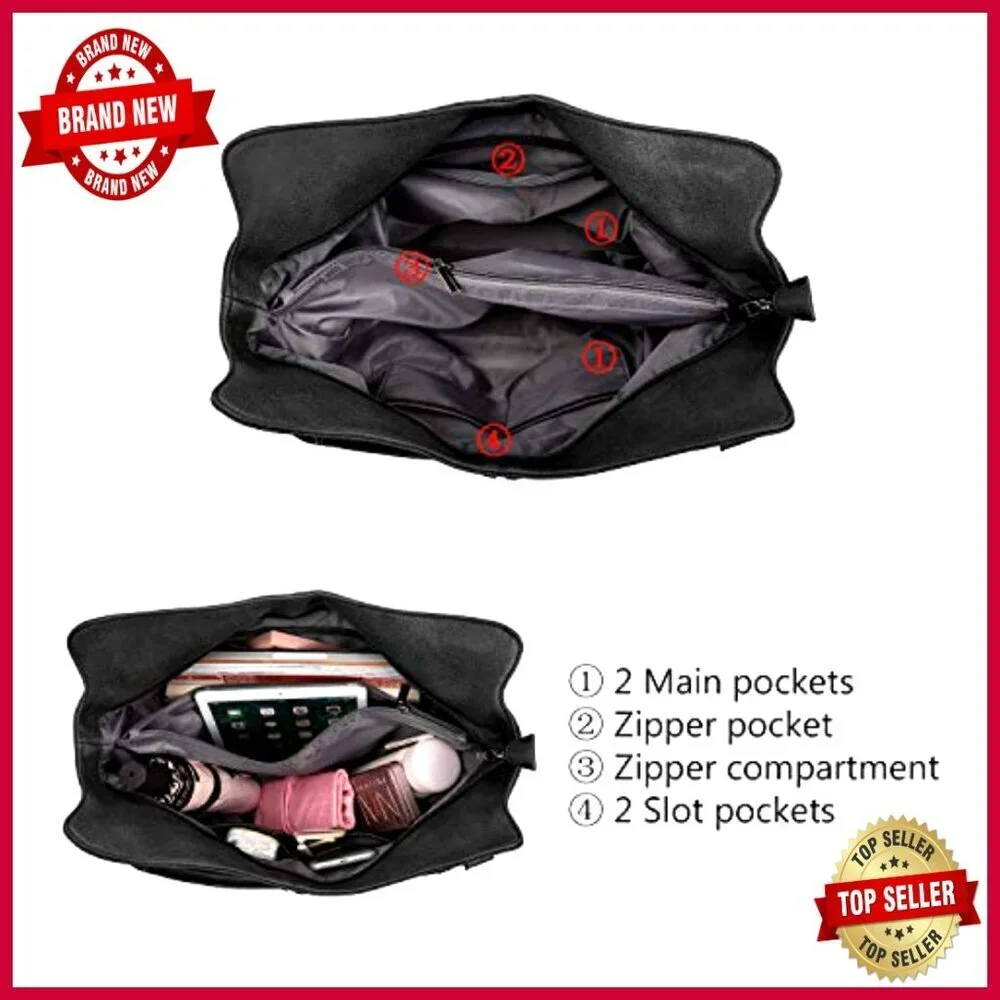 Large PU Leather Hobo Tote with Adjustable Strap, Multiple Pockets
